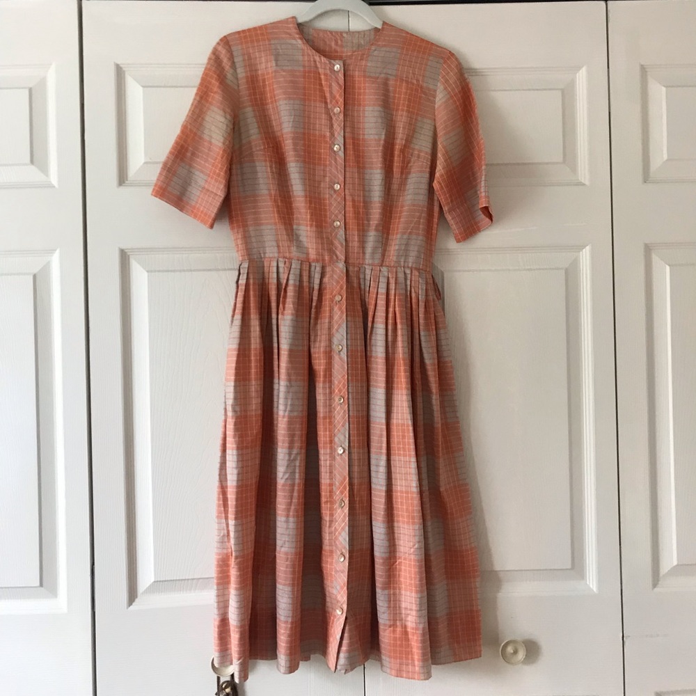 Orange & Mint Plaid Vintage Daydress